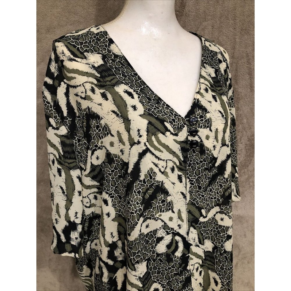 20W Plus Green Beige Top Blouse Short Sleeve La Design #395